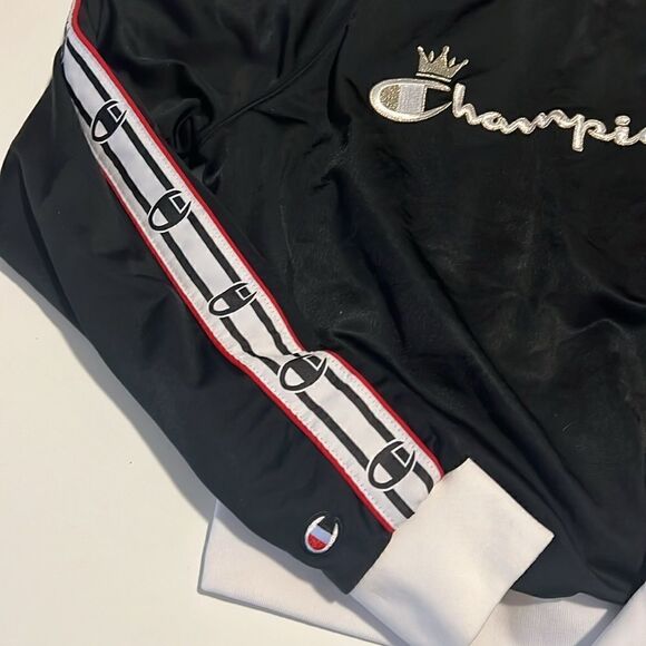 Champion Black Logo Embroidered Full Zip Crown Track Jacket Size Small - Picture 6 of 15